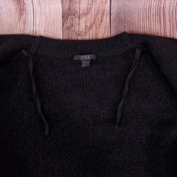COS Mohair Wool Blend Cardigan Sweater Sz Large Black Open Front Fuzzy Longline - Picture 9 of 14